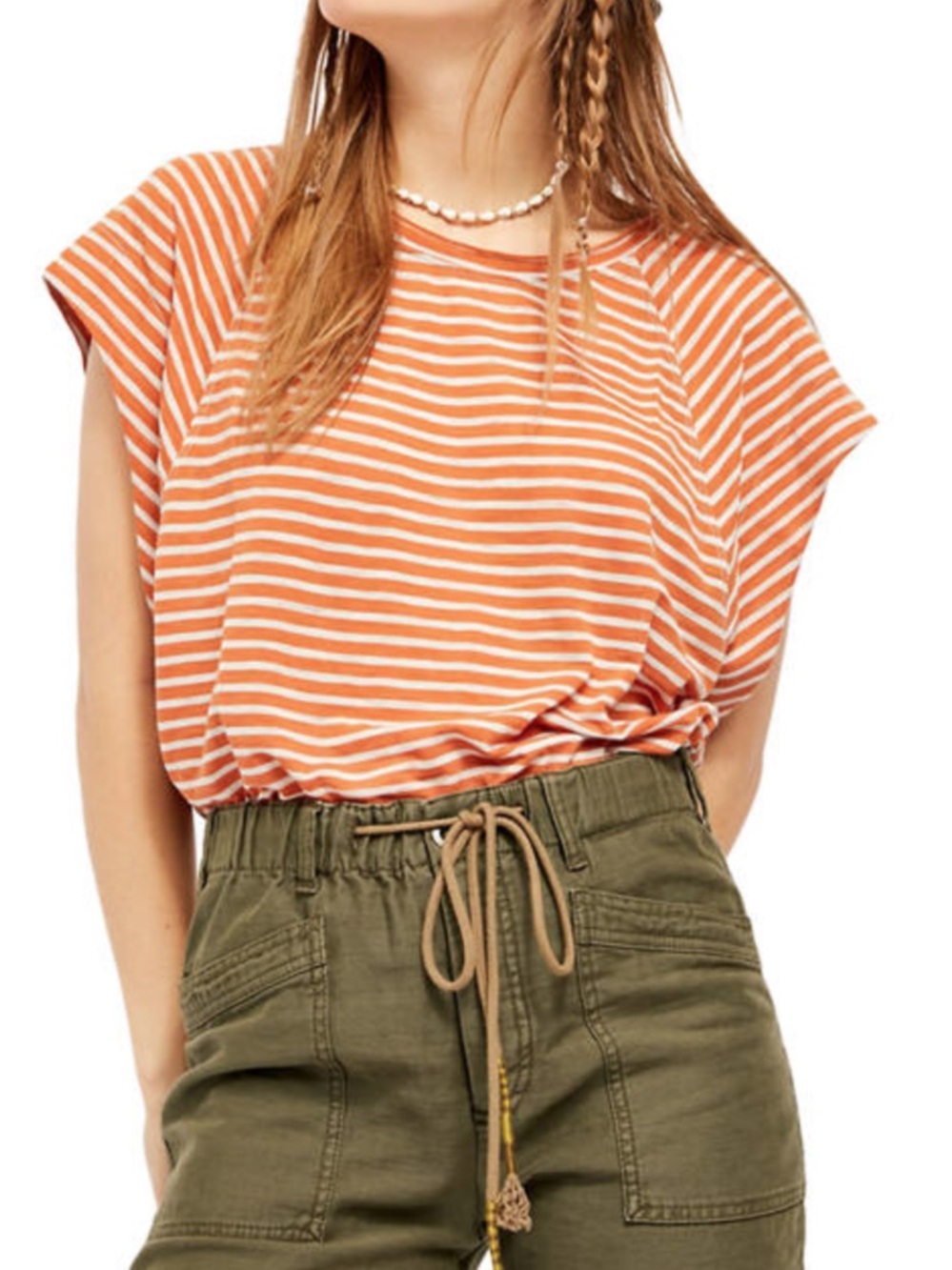 NWT! Free People Halo Stripe Tee in Copper Large Orange Stripe Tank Sleeveless